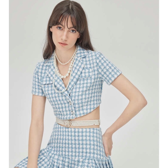 NWT🏷 Double-Breasted Tweed Collared Crop Top🤍🧵 - Picture 4 of 5